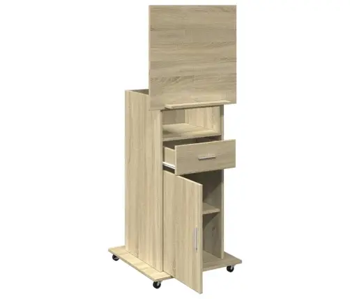 Tribūna Su Ratukais Ir Stalčiumi, Ąžuolo, 55X55X107cm Mediena