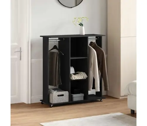 Skapis Ar Riteņiem, 102X38X110 Cm, Melns, Inženierijas Koks Vidaxl