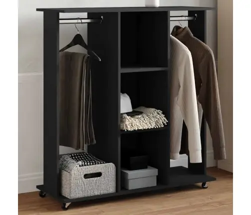 Skapis Ar Riteņiem, 102X38X110 Cm, Melns, Inženierijas Koks Vidaxl