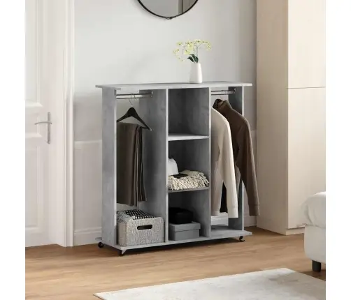 Ratastega Riidekapp, Betoonhall, 102 X 38 X 110 cm Tehispuit