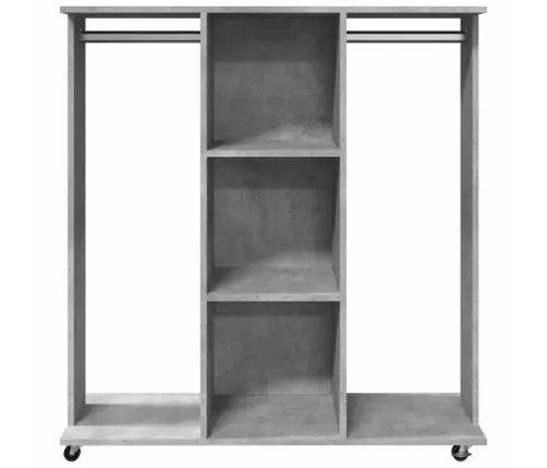 Ratastega Riidekapp, Betoonhall, 102 X 38 X 110 cm Tehispuit