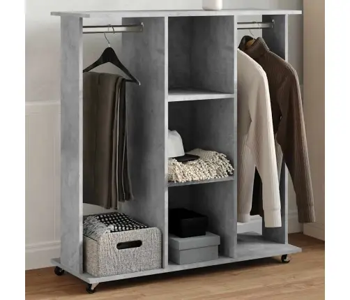 Ratastega Riidekapp, Betoonhall, 102 X 38 X 110 cm Tehispuit