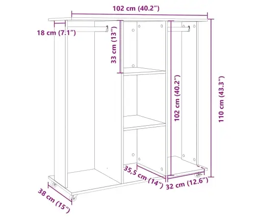 Skapis Ar Riteņiem, 102X38X110 Cm, Ozolkoka, Inženierijas Koks Vidaxl