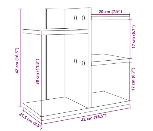 Rakstāmgalda Organizators, Pelēka Ozola, 42X21,5X42 Cm, Koks Vidaxl