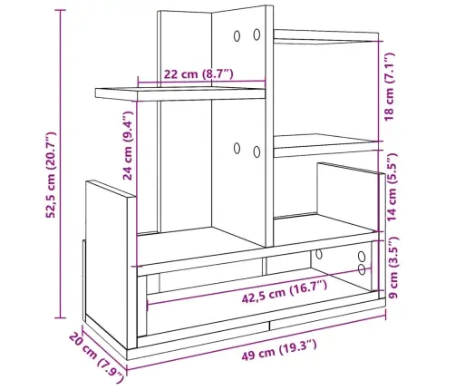 Rakstāmgalda Organizators, Betona Pelēks, 49X20X52,5 Cm, Koks Vidaxl