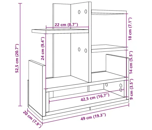 Rakstāmgalda Organizators, Pelēka Ozola, 49X20X52,5 Cm, Koks Vidaxl