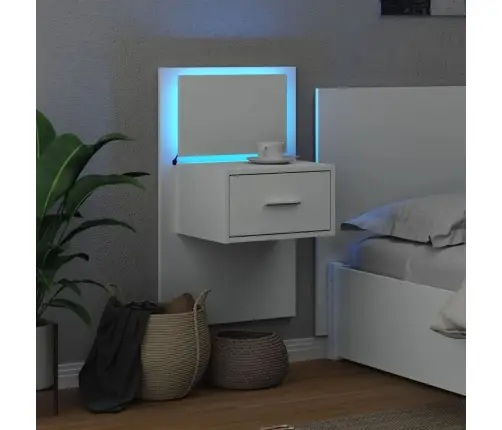 Sienas Naktsskapītis Ar Led Apgaismojumu, Balti Vidaxl