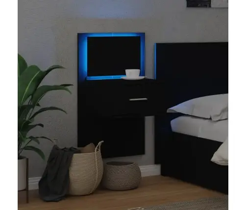 Sienas Naktsskapīši Ar Led Apgaismojumu, Melni Vidaxl