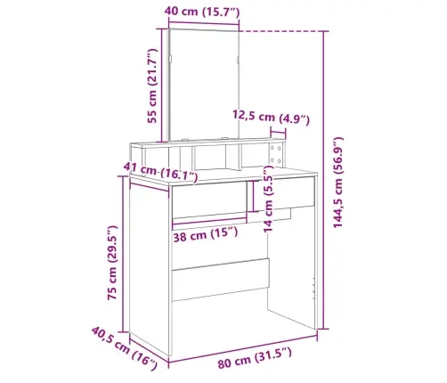 Peegliga Tualettlaud, Betoonhall, 80X41X144,5 Cm