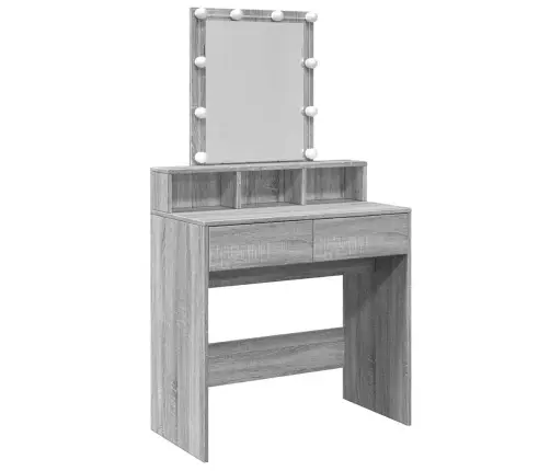 Spoguļgaldiņš Ar Led, Pelēka Ozolkoka Krāsa, 80X41X144,5 Cm Vidaxl