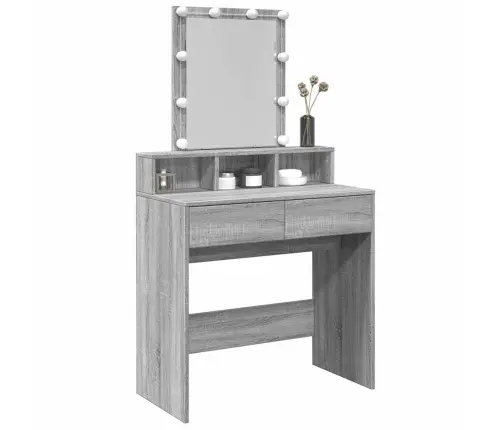 Spoguļgaldiņš Ar Led, Pelēka Ozolkoka Krāsa, 80X41X144,5 Cm Vidaxl