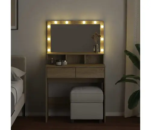 Spoguļgaldiņš Ar Led, Ozolkoka Krāsa, 80X41X134,5 Cm Vidaxl