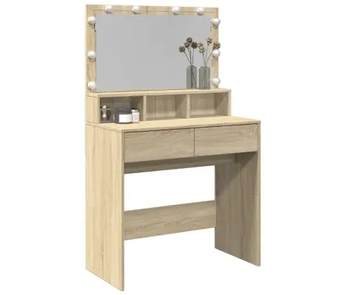 Spoguļgaldiņš Ar Led, Ozolkoka Krāsa, 80X41X134,5 Cm Vidaxl