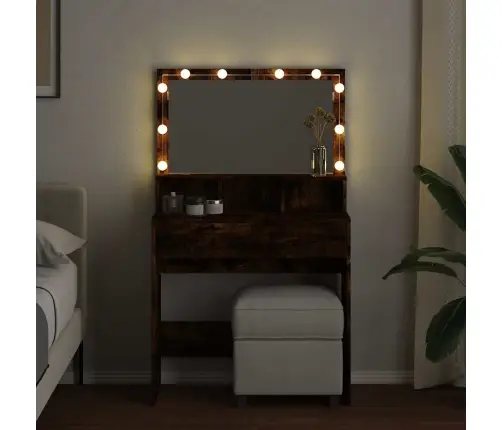 Spoguļgaldiņš Ar Led, Ozolkoka Krāsa, 80X41X134,5 Cm Vidaxl