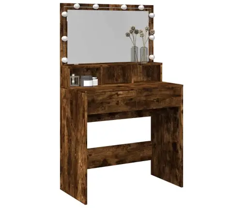 Spoguļgaldiņš Ar Led, Ozolkoka Krāsa, 80X41X134,5 Cm Vidaxl