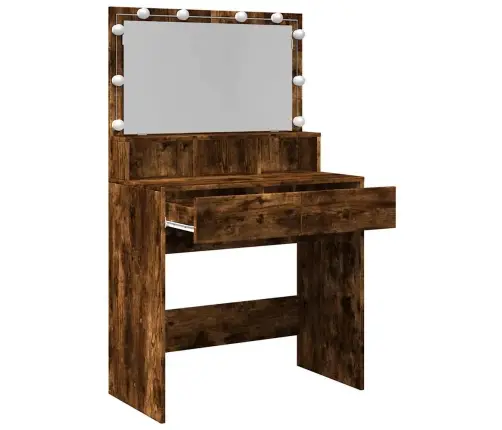 Spoguļgaldiņš Ar Led, Ozolkoka Krāsa, 80X41X134,5 Cm Vidaxl