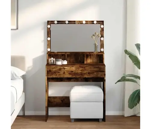 Spoguļgaldiņš Ar Led, Ozolkoka Krāsa, 80X41X134,5 Cm Vidaxl