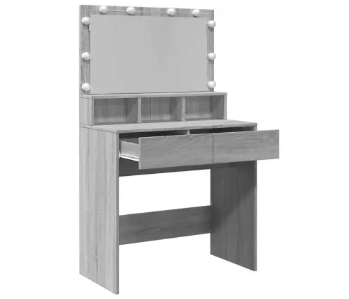 Spoguļgaldiņš Ar Led, Pelēka Ozolkoka Krāsa, 80X41X134,5 Cm Vidaxl