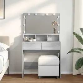 Spoguļgaldiņš Ar Led, Pelēka Ozolkoka Krāsa, 80X41X134,5 Cm Vidaxl