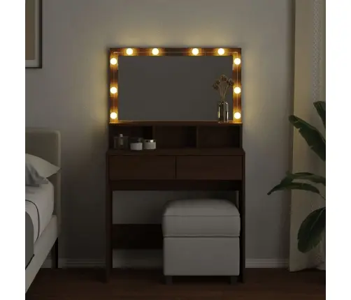 Spoguļgaldiņš Ar Led, 80X41X134,5 Cm, Brūna Ozolkoka Krāsa Vidaxl