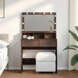 Spoguļgaldiņš Ar Led, 80X41X134,5 Cm, Brūna Ozolkoka Krāsa Vidaxl