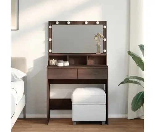 Spoguļgaldiņš Ar Led, 80X41X134,5 Cm, Brūna Ozolkoka Krāsa Vidaxl