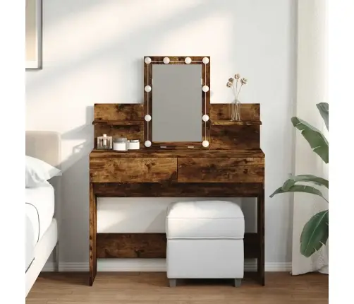 Kosmetinis Staliukas Su Led, Dūminio Ąžuolo, 100X40X130Cm