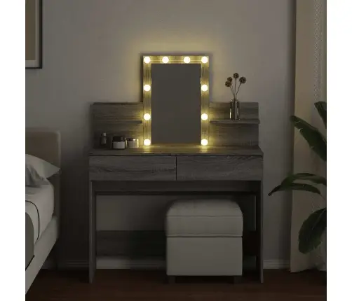 Spoguļgaldiņš Ar Led, Pelēka Ozolkoka Krāsa, 100X40X130 Cm Vidaxl