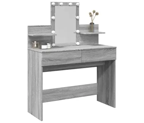 Spoguļgaldiņš Ar Led, Pelēka Ozolkoka Krāsa, 100X40X130 Cm Vidaxl