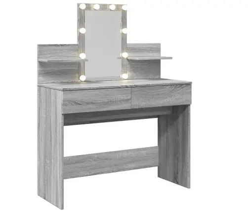 Spoguļgaldiņš Ar Led, Pelēka Ozolkoka Krāsa, 100X40X130 Cm Vidaxl