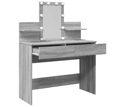 Spoguļgaldiņš Ar Led, Pelēka Ozolkoka Krāsa, 100X40X130 Cm Vidaxl