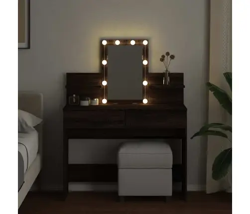 Spoguļgaldiņš Ar Led, 100X40X130 Cm, Brūna Ozolkoka Krāsa Vidaxl