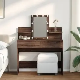 Spoguļgaldiņš Ar Led, 100X40X130 Cm, Brūna Ozolkoka Krāsa Vidaxl