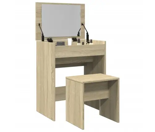 Kosmētikas Galdiņš Ar Tabureti, Ozolkoka Krāsa, 60X40X113,5 Cm Vidaxl