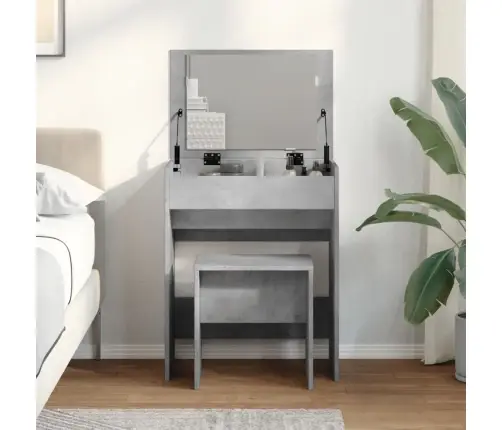 Kosmētikas Galdiņš Ar Tabureti, Betona Pelēks, 60X40X113,5 Cm Vidaxl