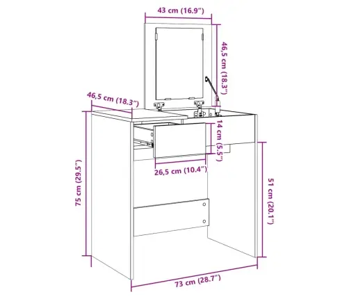Kosmetinis Staliukas Su Veidrodžiu, Pilkas, 73X46,5X120Cm