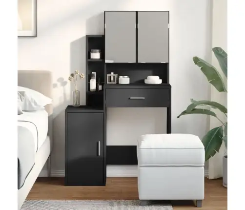 Spoguļgaldiņš Ar Skapīti, Melns, 80X35X132 Cm Vidaxl