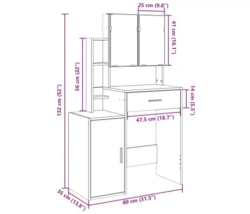 Kosmetinis Staliukas Su Spintele, Betono Pilkas, 80X35X132Cm