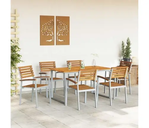 Sodo Valgomojo Komplektas 7 Pcs Pilka Kietos Akacijos Mediena