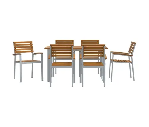 Sodo Valgomojo Komplektas 7 Pcs Pilka Kietos Akacijos Mediena