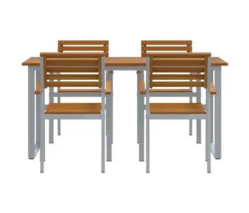 5 Daļu Dārza Ēdamgalda Komplekts No Cietās Akācijas Koka Un Metāla Vidaxl