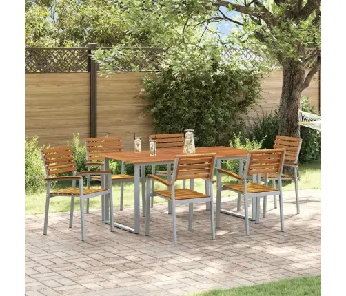 7 Daļu Dārza Ēdamzāles Komplekts No Cieta Akācijas Koka Un Metāla Vidaxl