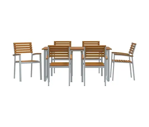 7 Daļu Dārza Ēdamzāles Komplekts No Cieta Akācijas Koka Un Metāla Vidaxl