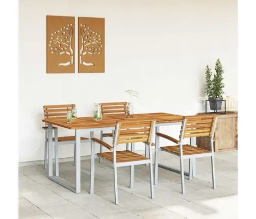 Sodo Valgomojo Komplektas 5 Pcs Pilka Kietos Akacijos Mediena