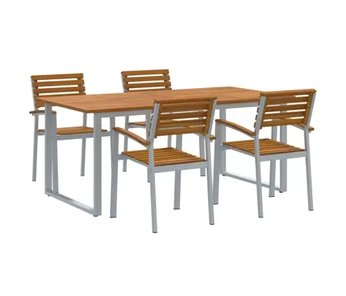 Sodo Valgomojo Komplektas 5 Pcs Pilka Kietos Akacijos Mediena