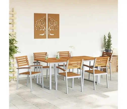 7 Daļu Dārza Ēdamgaldu Komplekts No Cietā Akācijas Koka Un Metāla Vidaxl
