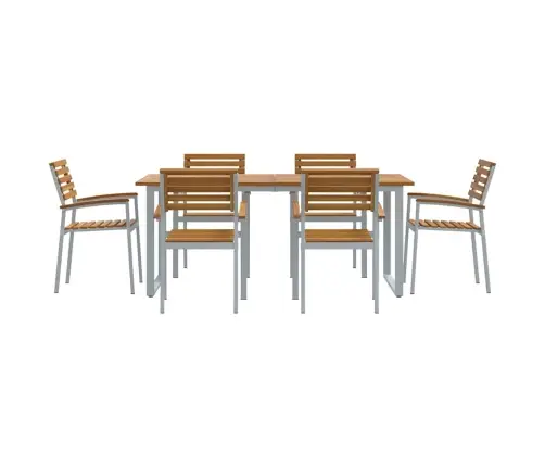 7 Daļu Dārza Ēdamgaldu Komplekts No Cietā Akācijas Koka Un Metāla Vidaxl