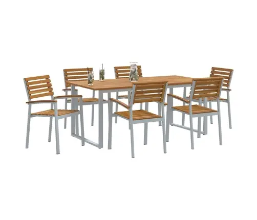 7 Daļu Dārza Ēdamgaldu Komplekts No Cietā Akācijas Koka Un Metāla Vidaxl