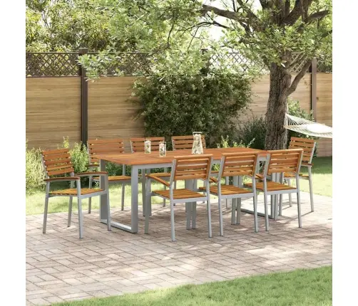 9 Gab. Dārza Vakariņu Komplekts No Cieta Akācijas Koka Un Metāla Vidaxl
