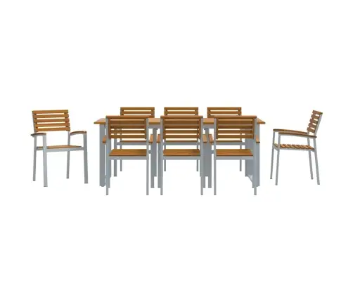 9 Gab. Dārza Vakariņu Komplekts No Cieta Akācijas Koka Un Metāla Vidaxl